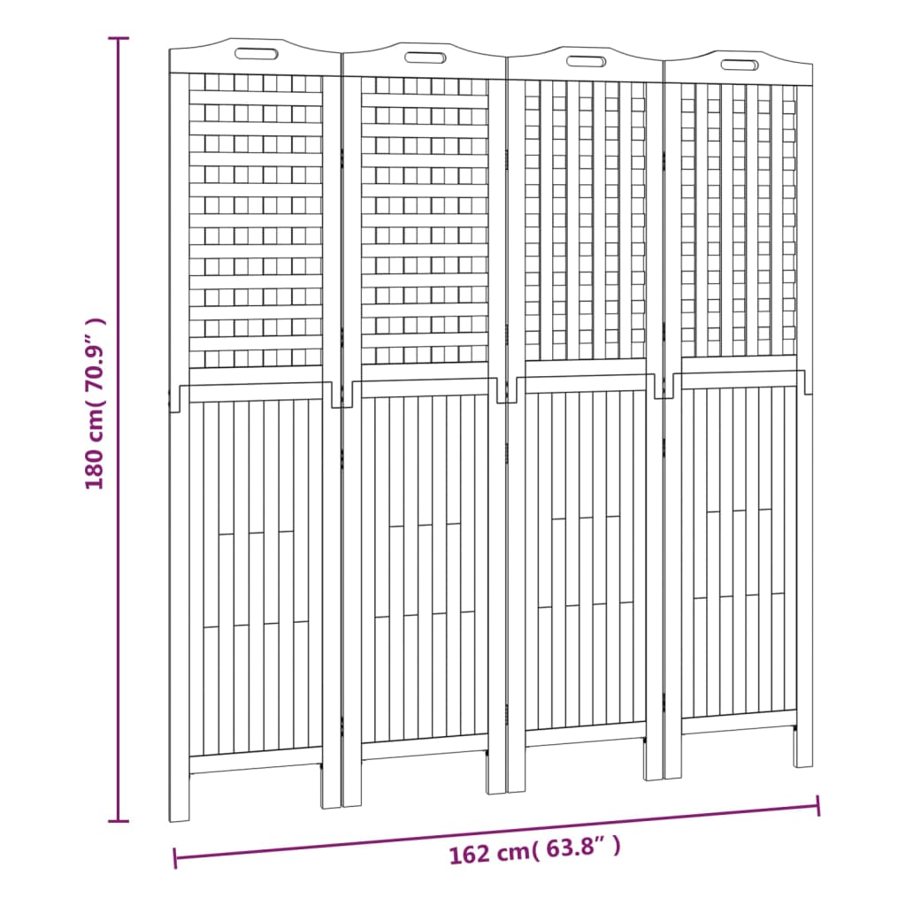 vidaXL 4-tlg. Paravent 162x2x180 cm Massivholz Akazie