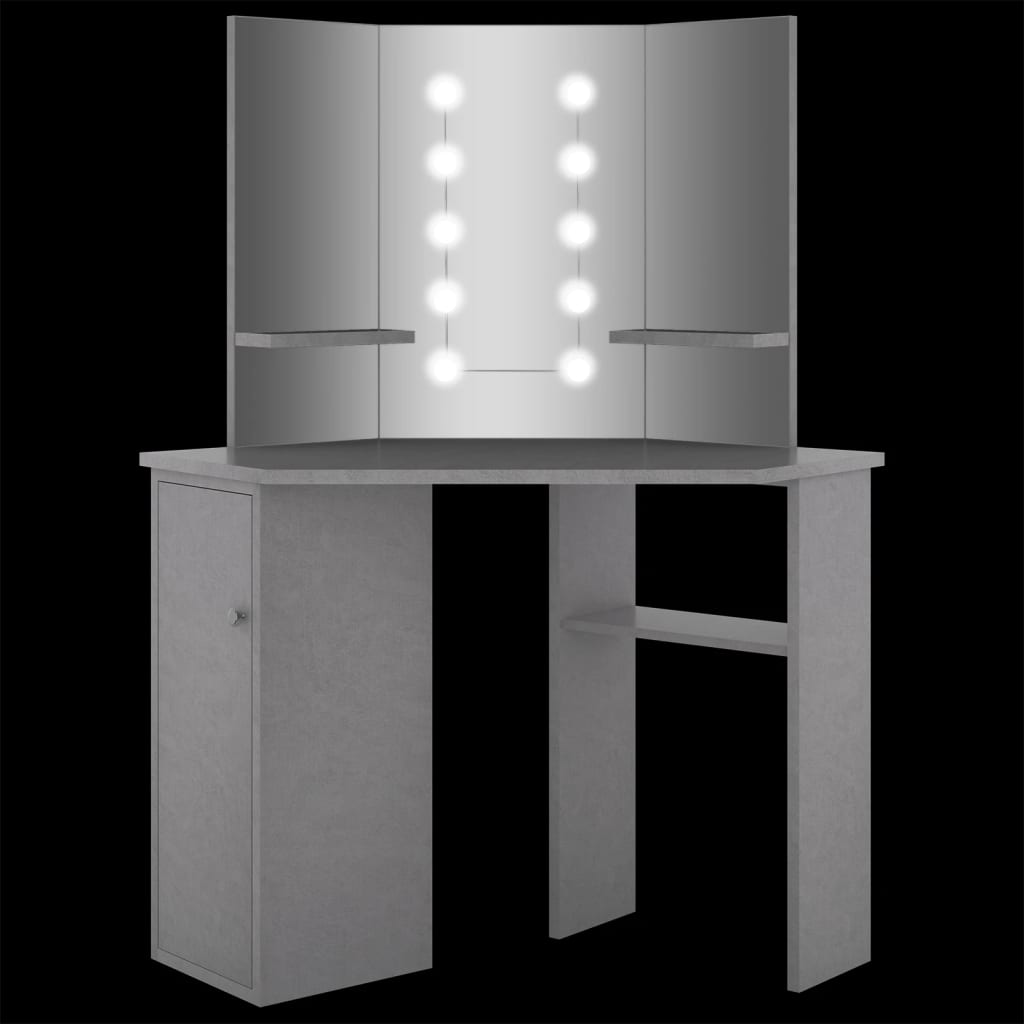 vidaXL Eck-Schminktisch mit LED Betongrau 111x54x141,5 cm