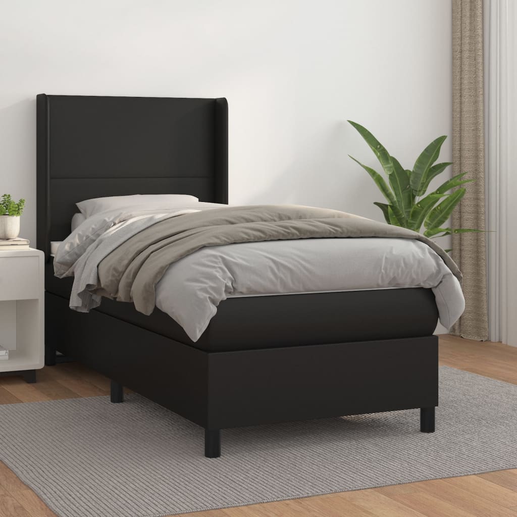 vidaXL Boxspringbett mit Matratze Schwarz 90x190 cm Kunstleder