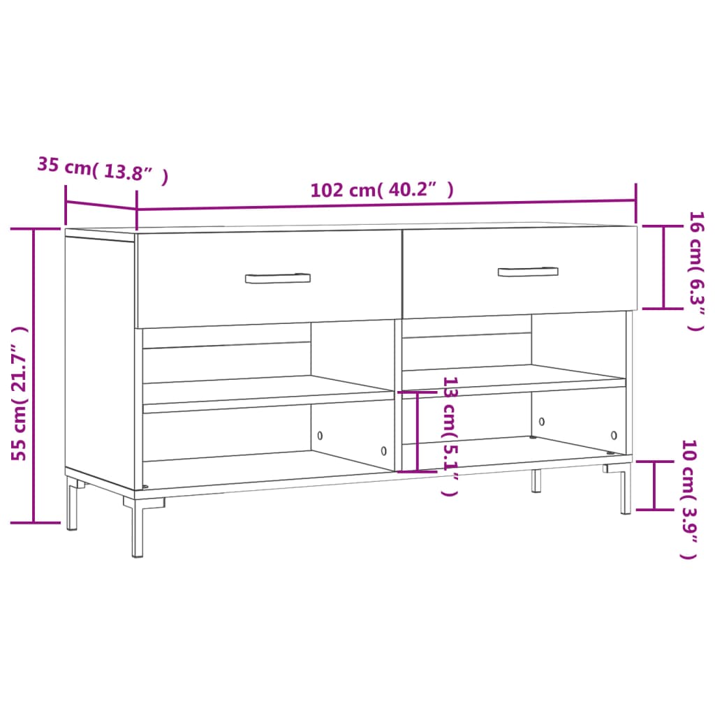 vidaXL Schuhbank Sonoma-Eiche 102x35x55 cm Holzwerkstoff