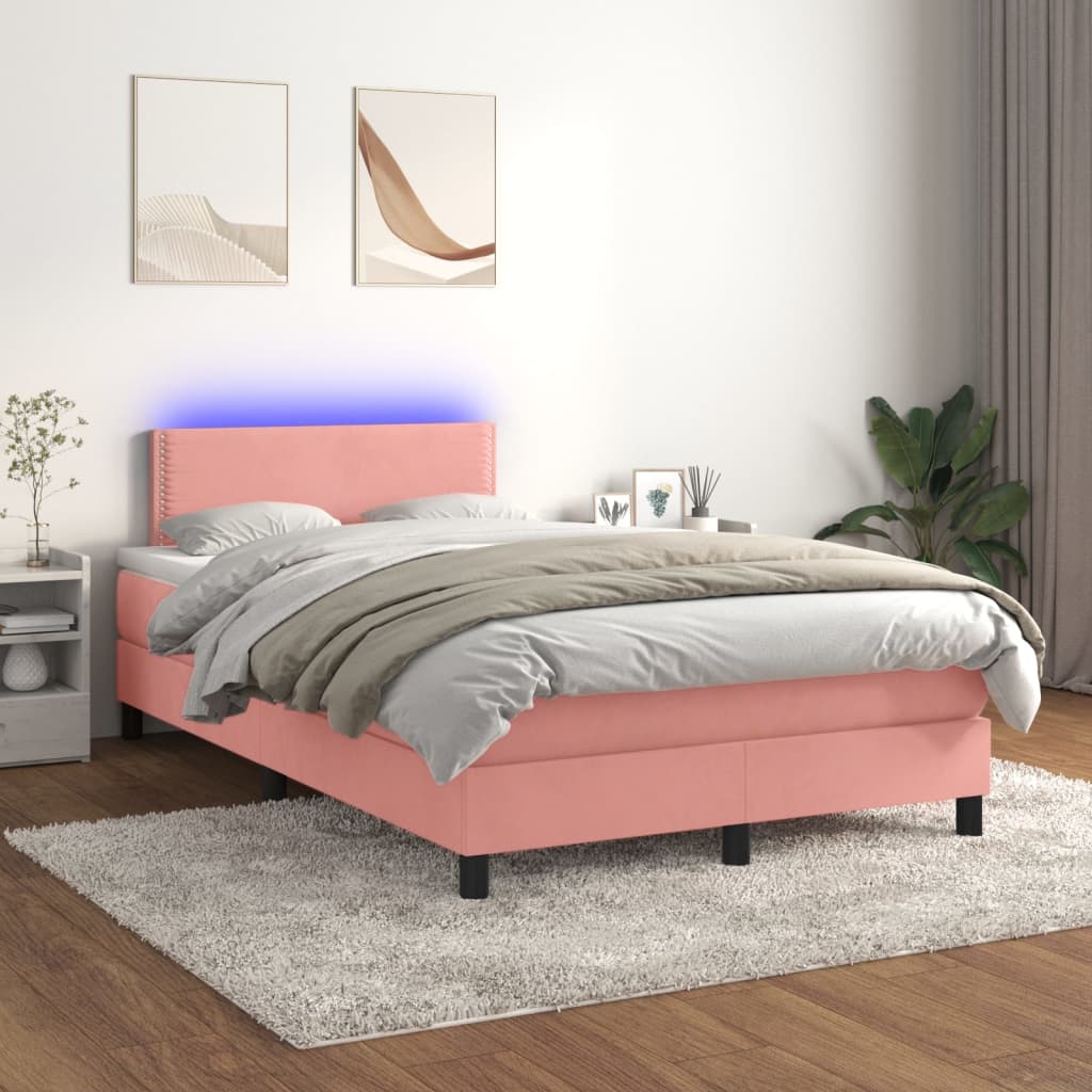 vidaXL Boxspringbett mit Matratze & LED Rosa 120x200 cm Samt