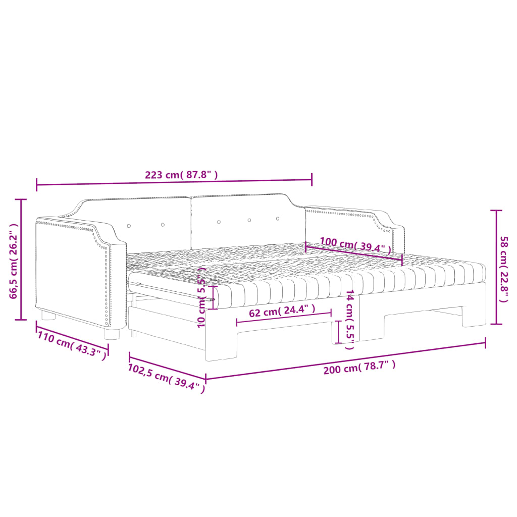 vidaXL Tagesbett Ausziehbar mit Matratzen Creme 100x200 cm Stoff