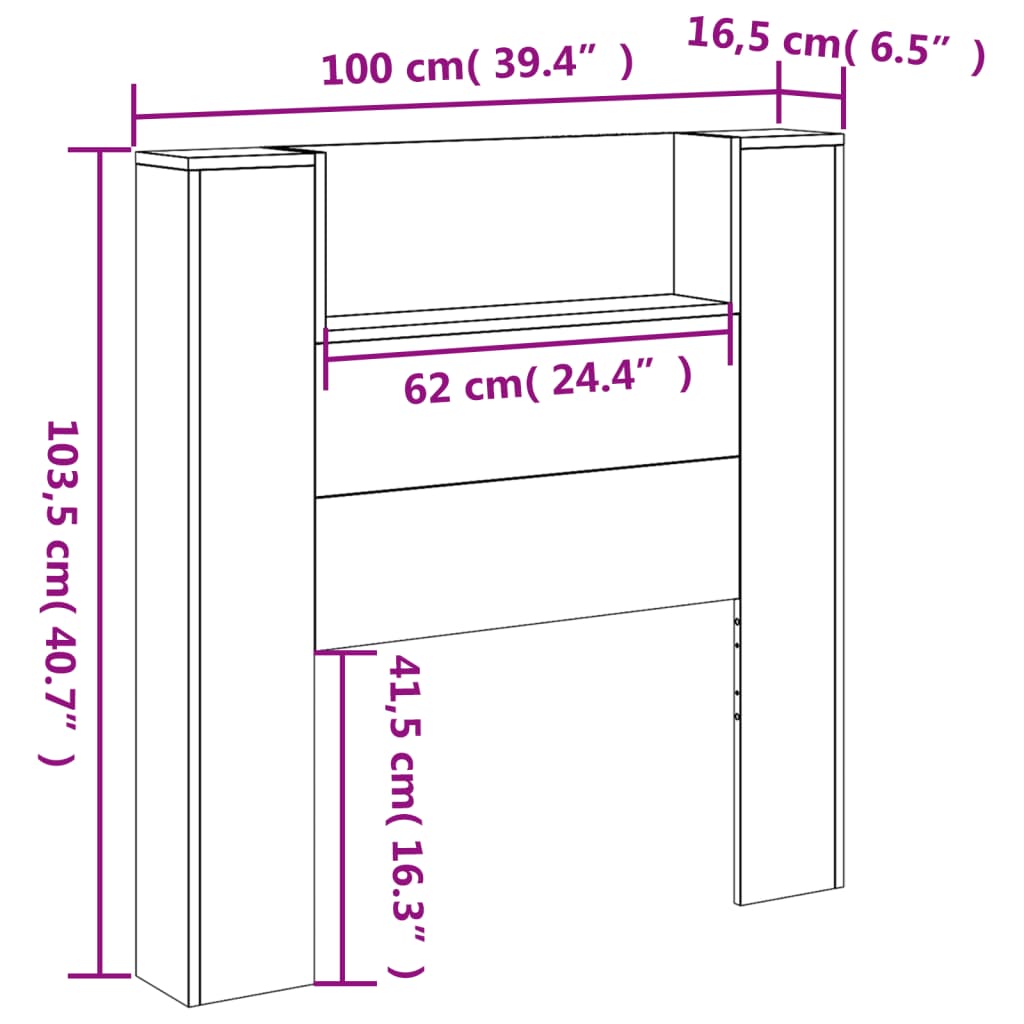 vidaXL LED-Kopfteil mit Ablagen Schwarz 100x16,5x103,5 cm