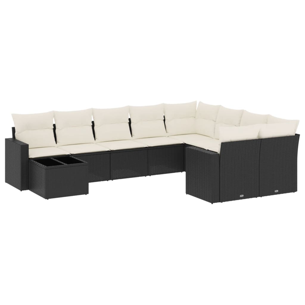 vidaXL 10-tlg. Garten-Sofagarnitur mit Kissen Schwarz Poly Rattan