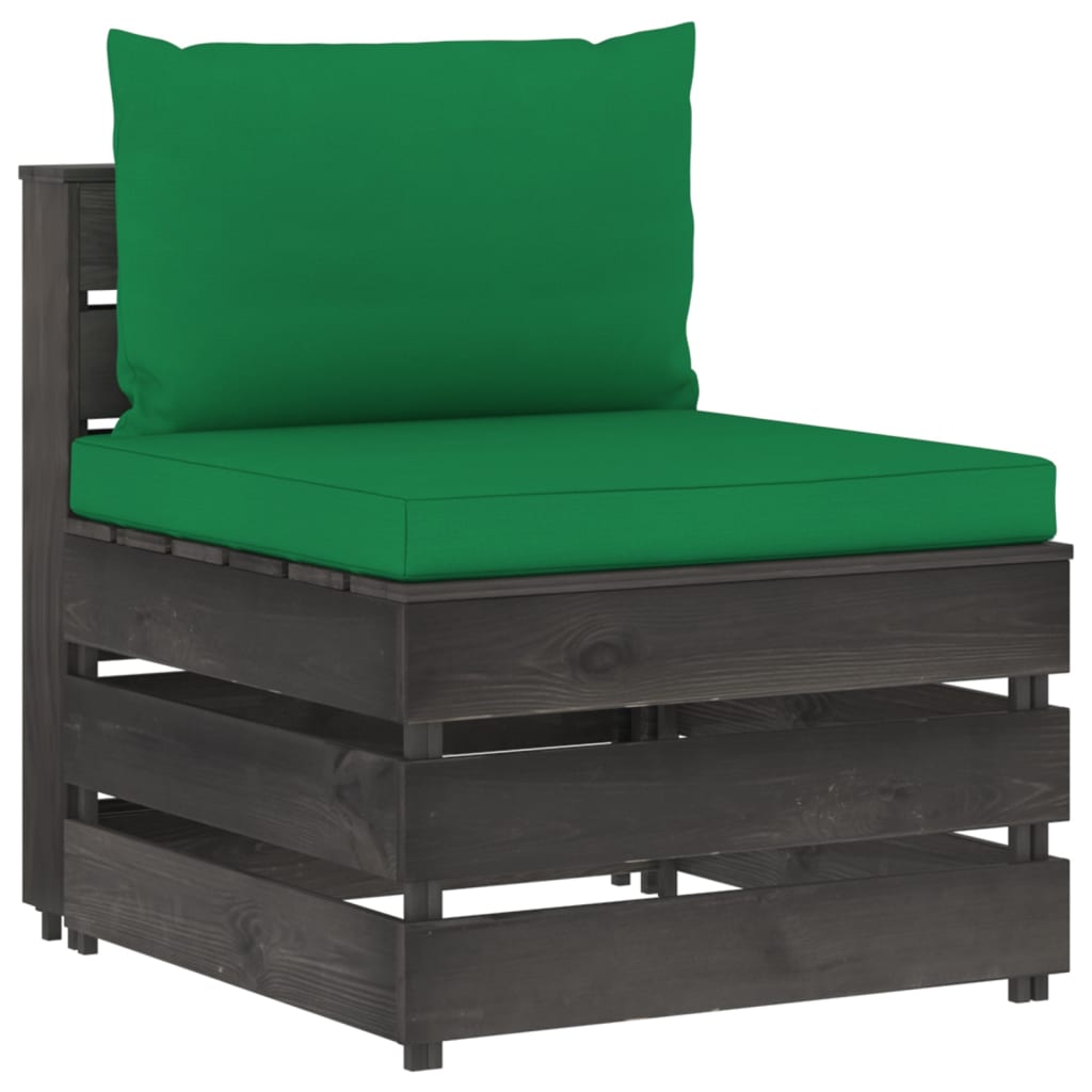 vidaXL 4-Sitzer Outdoor-Sofa mit Kissen Grau Imprägniertes Holz