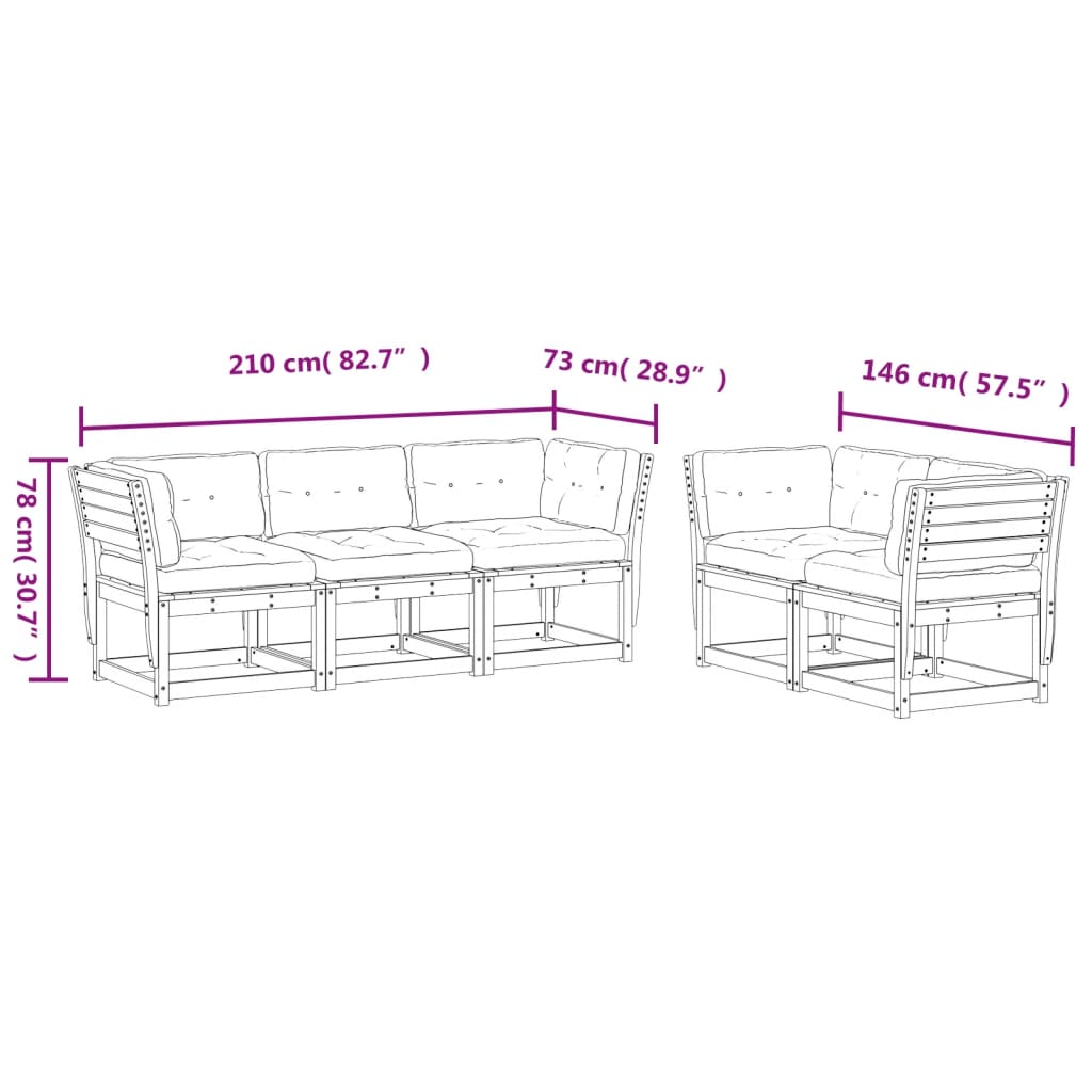 vidaXL 5-tlg. Garten-Sofagarnitur mit Kissen Kiefernholz Imprägniert