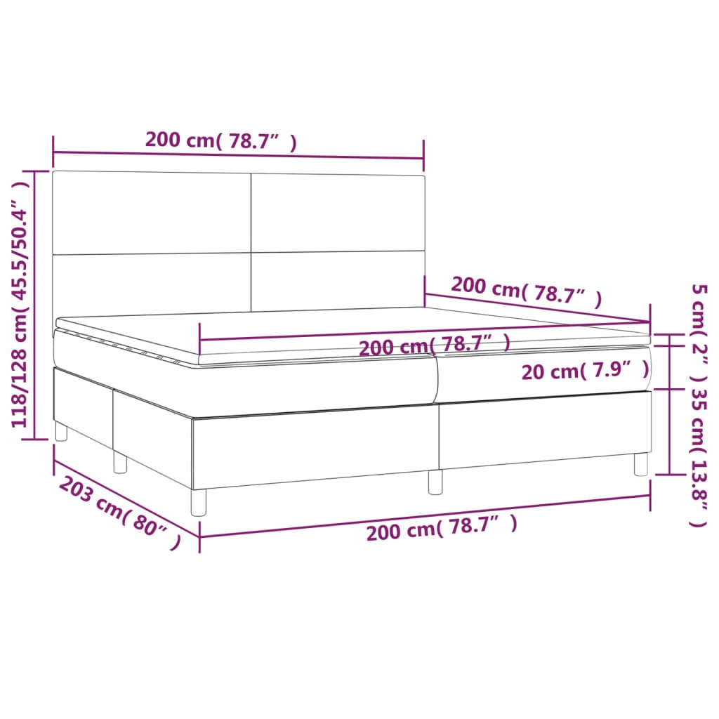 vidaXL Boxspringbett mit Matratze & LED Dunkelgrau 200x200 cm Stoff