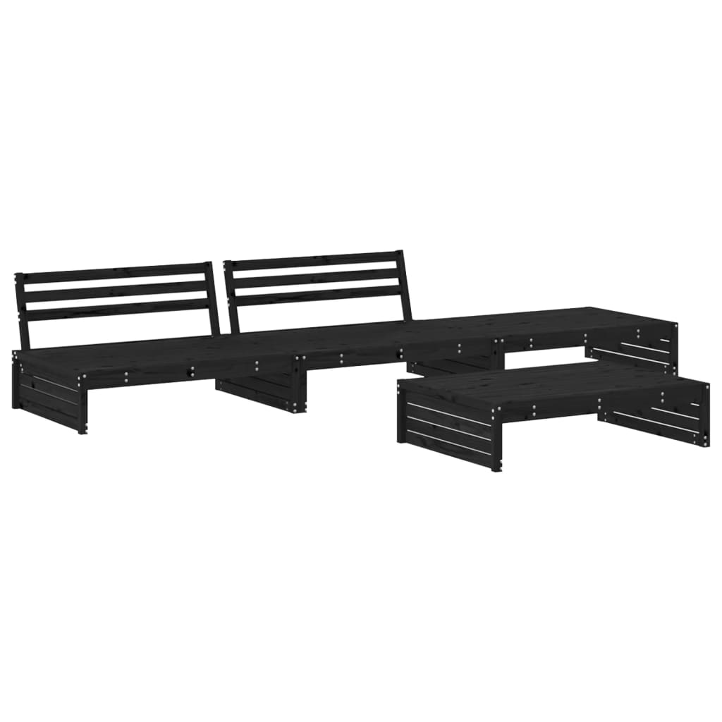 vidaXL 4-tlg. Garten-Lounge-Set mit Kissen Schwarz Massivholz