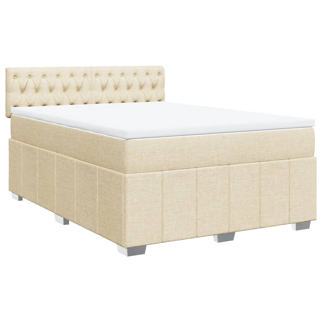 vidaXL Boxspringbett mit Matratze Creme 140x190 cm Stoff