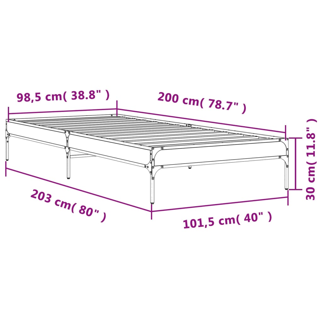 vidaXL Bettgestell Räuchereiche 100x200 cm Holzwerkstoff und Metall