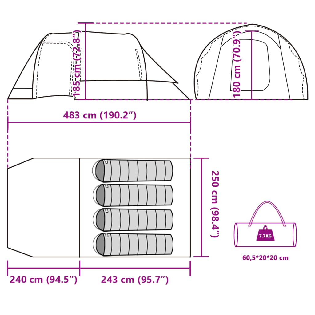 vidaXL Tunnelzelt 4 Personen Grün Wasserdicht