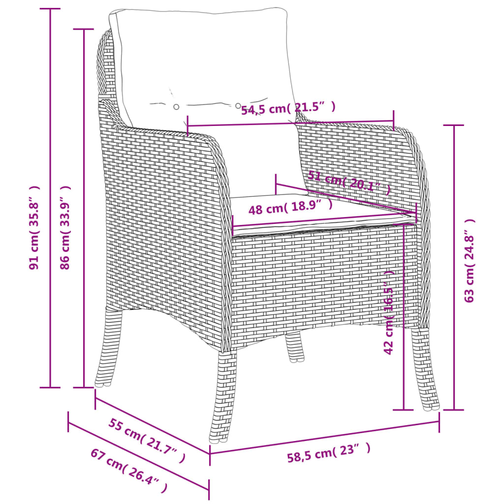 vidaXL Gartenstühle mit Kissen 2 Stk. Beigemischung Poly Rattan