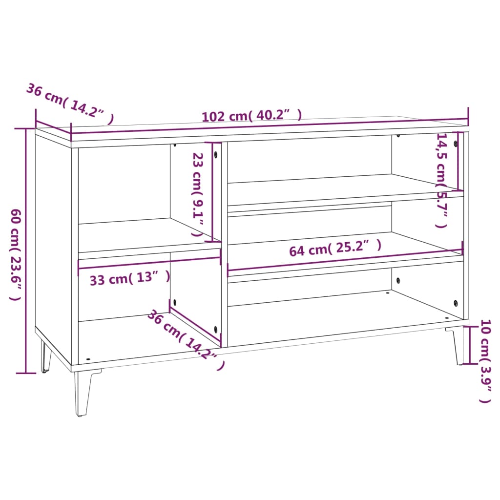 vidaXL Schuhregal Weiß 102x36x60 cm Holzwerkstoff