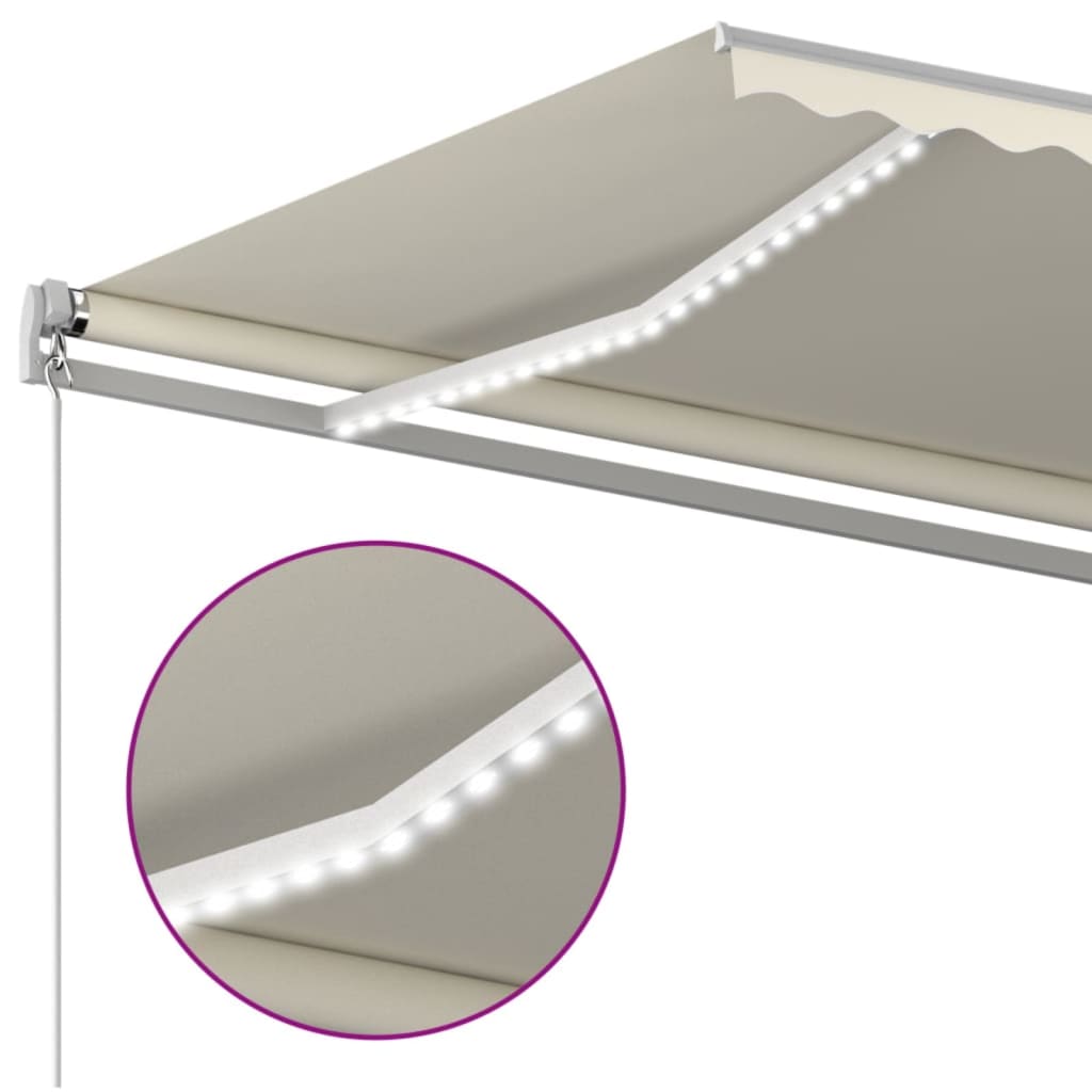 vidaXL Markise Manuell Einziehbar mit LED 400x350 cm Creme