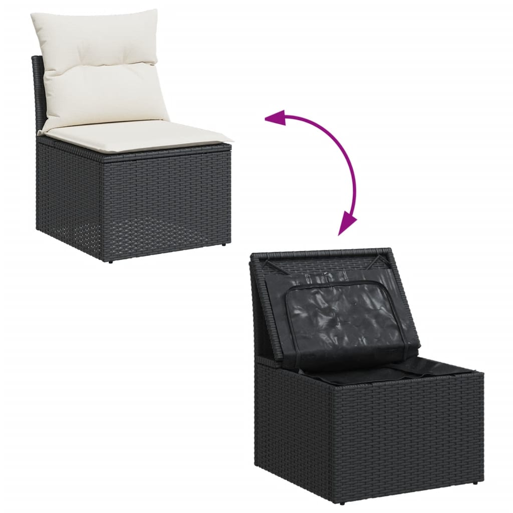 vidaXL 14-tlg. Garten-Sofagarnitur mit Kissen Schwarz Poly Rattan