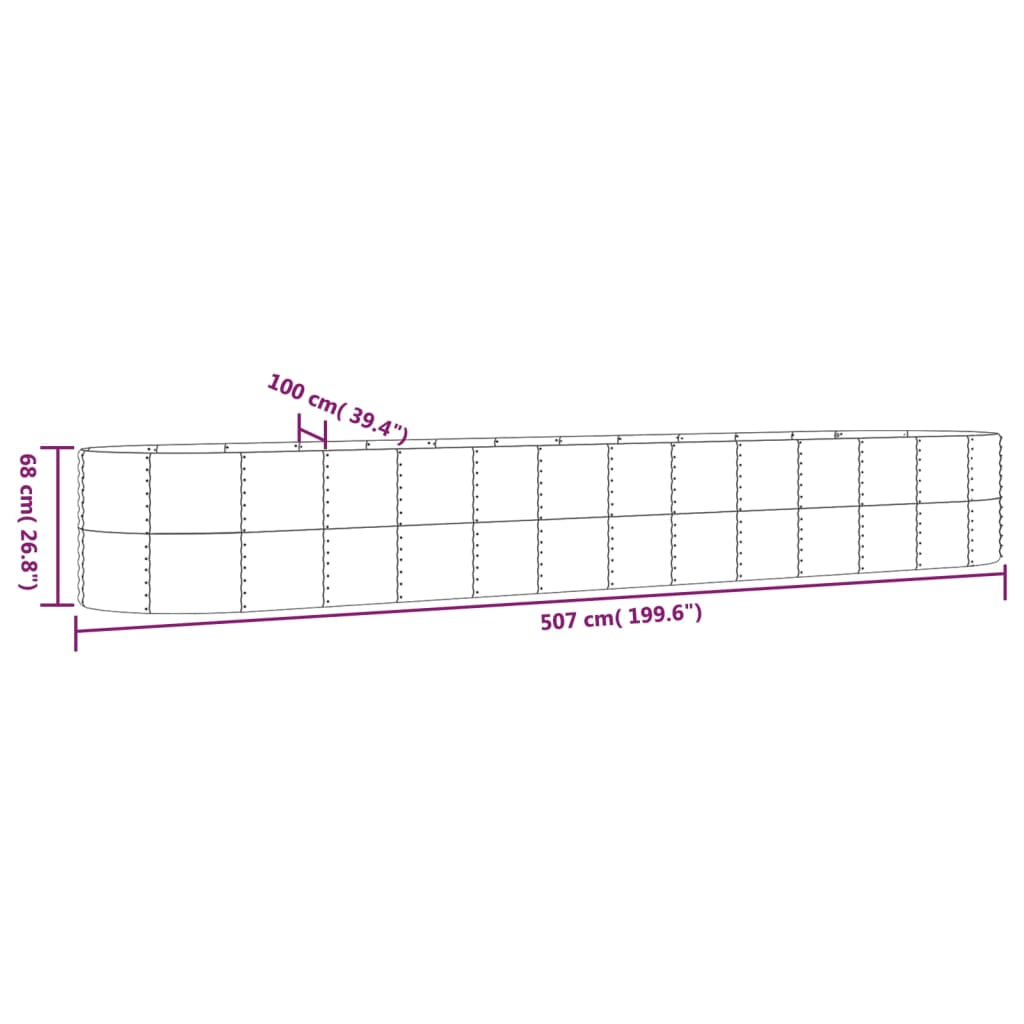 vidaXL Hochbeet Pulverbeschichteter Stahl 507x100x68 cm Silbern