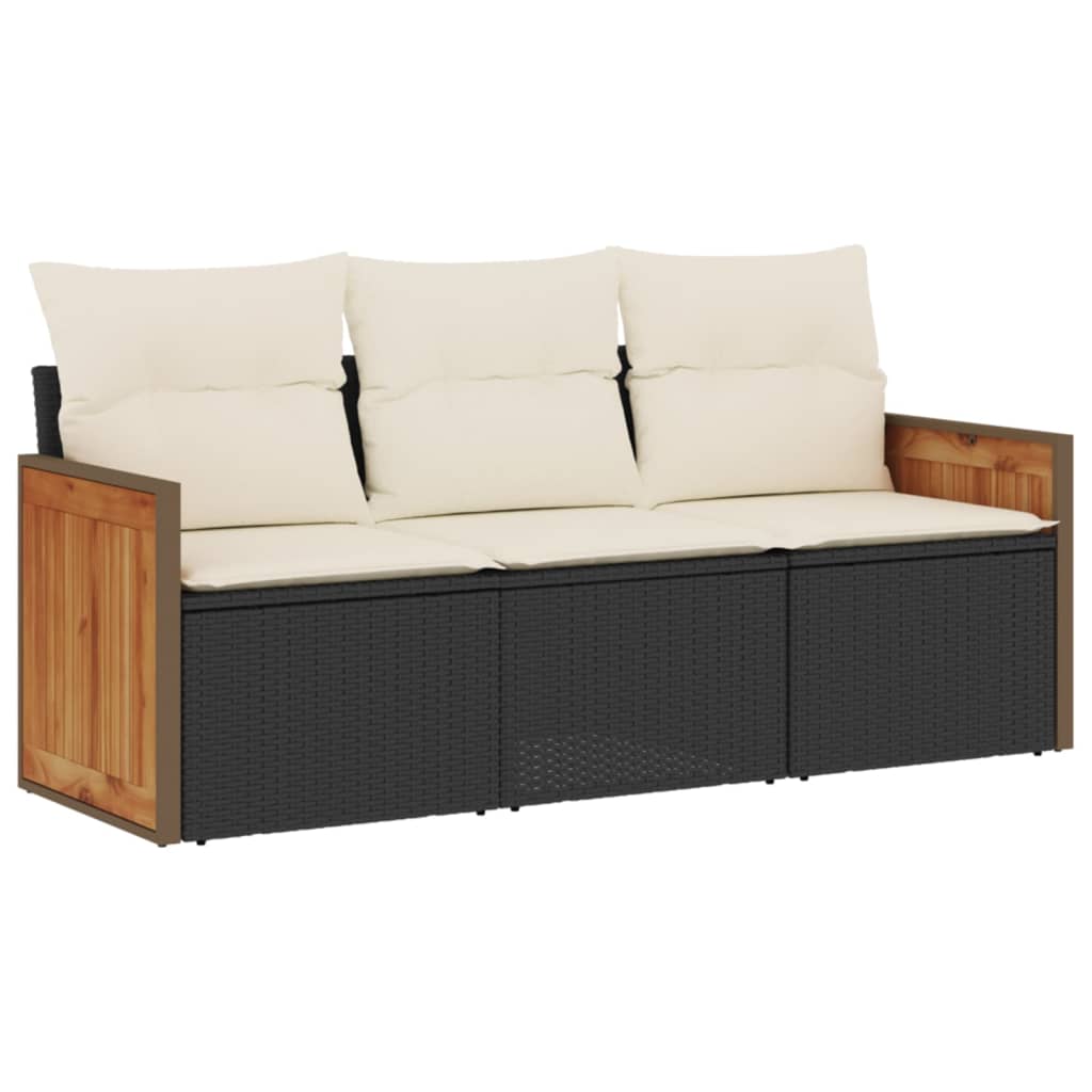 vidaXL 3-tlg. Garten-Sofagarnitur mit Kissen Schwarz Poly Rattan