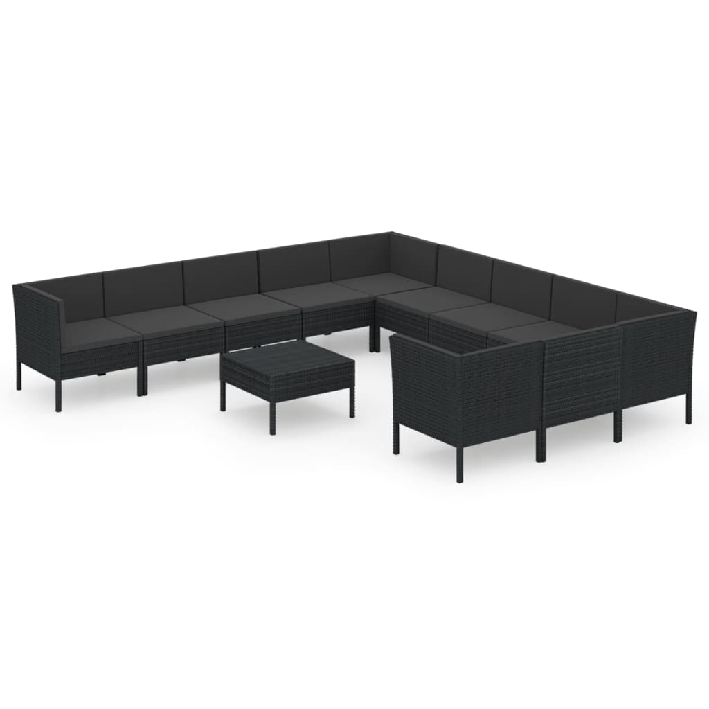 vidaXL 12-tlg. Garten-Lounge-Set mit Auflagen Poly Rattan Schwarz