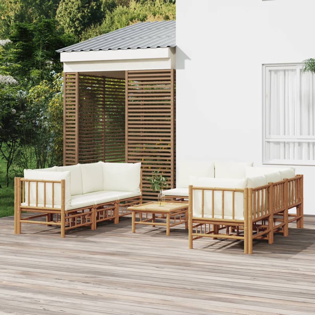 vidaXL 9-tlg. Garten-Lounge-Set mit Cremeweißen Kissen Bambus