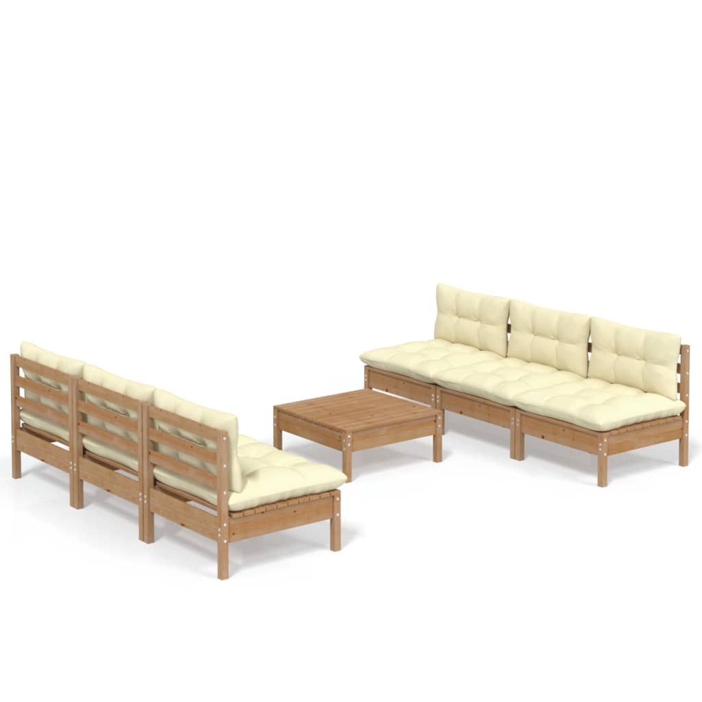 vidaXL 7-tlg. Garten-Lounge-Set mit Creme Kissen Kiefernholz