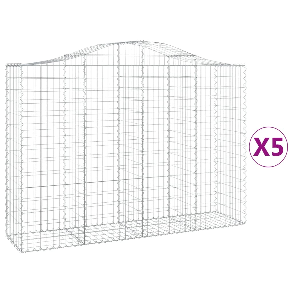 vidaXL Gabionen mit Hochbogen 5 Stk. 200x50x140/160cm Verzinktes Eisen