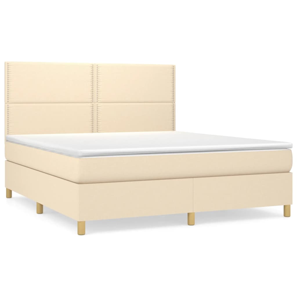 vidaXL Boxspringbett mit Matratze Creme 160x200 cm Stoff