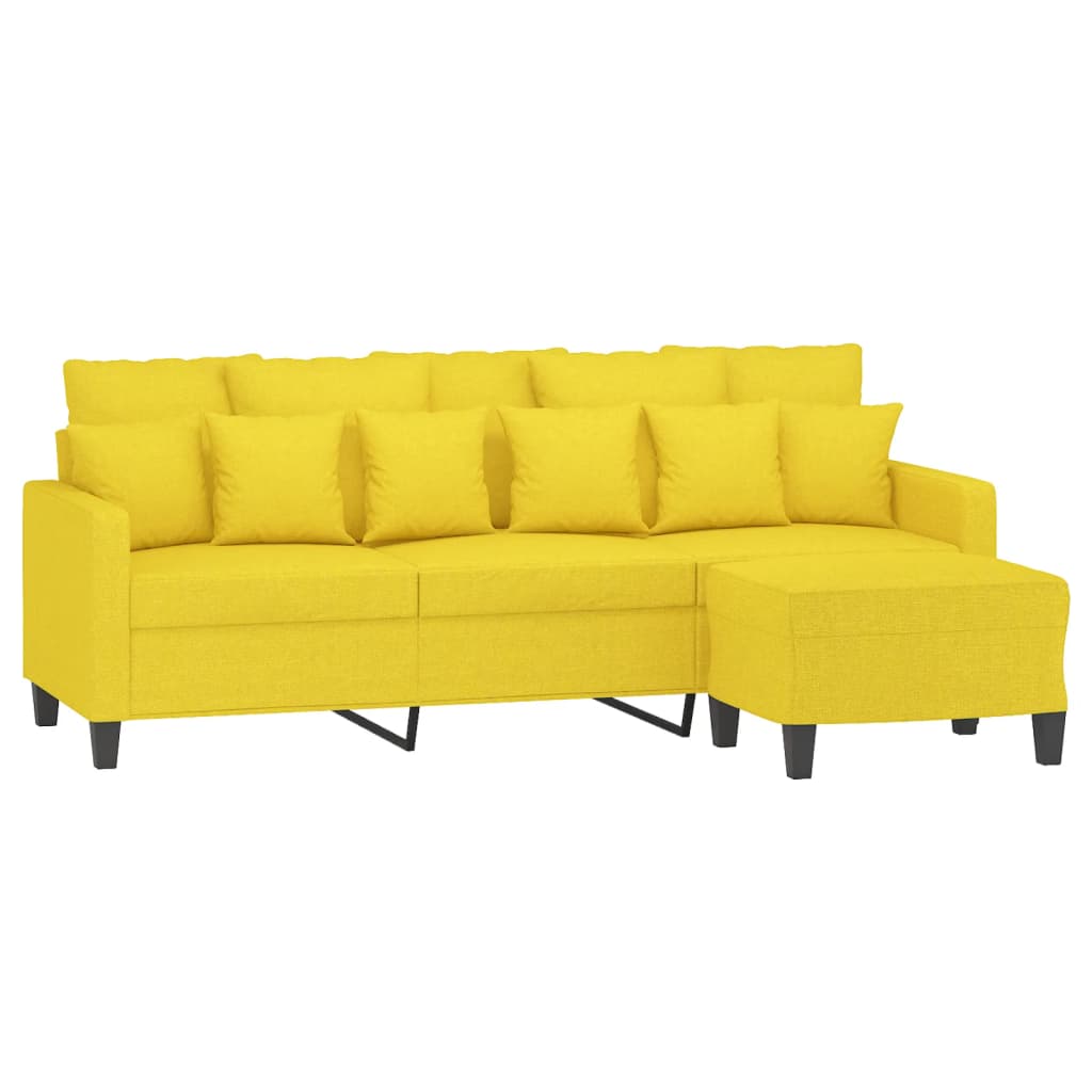 vidaXL 3-Sitzer-Sofa mit Hocker Hellgelb 180 cm Stoff