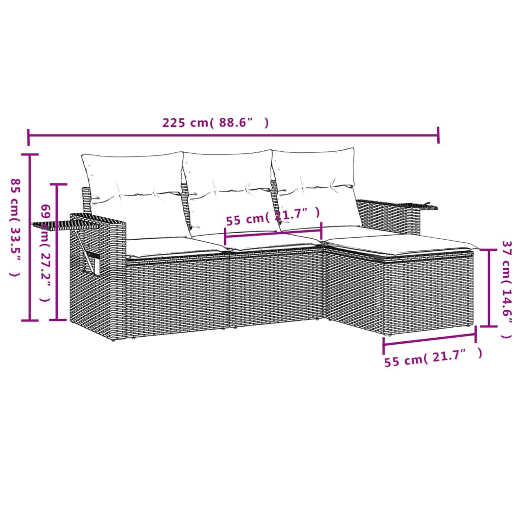 vidaXL 4-tlg. Garten-Sofagarnitur mit Kissen Braun Poly Rattan