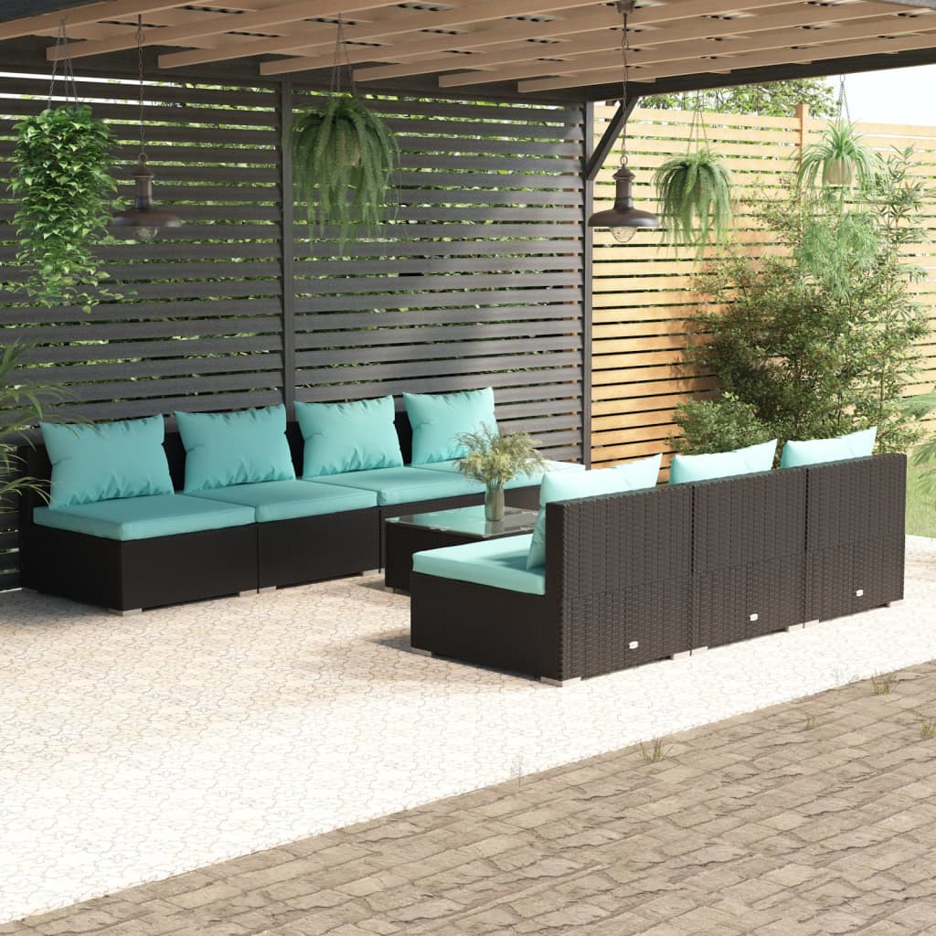 vidaXL 8-tlg. Garten-Lounge-Set mit Kissen Poly Rattan Schwarz