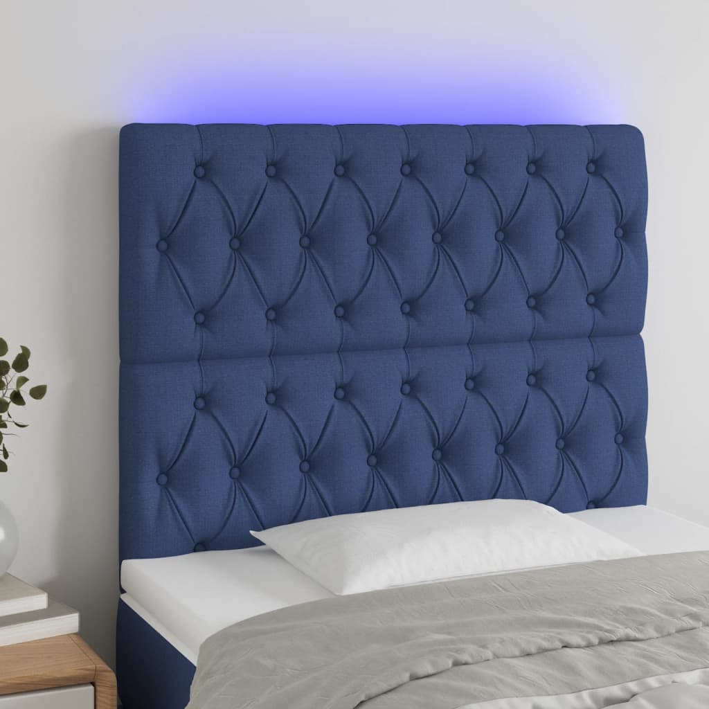 vidaXL LED Kopfteil Blau 90x7x118/128 cm Stoff