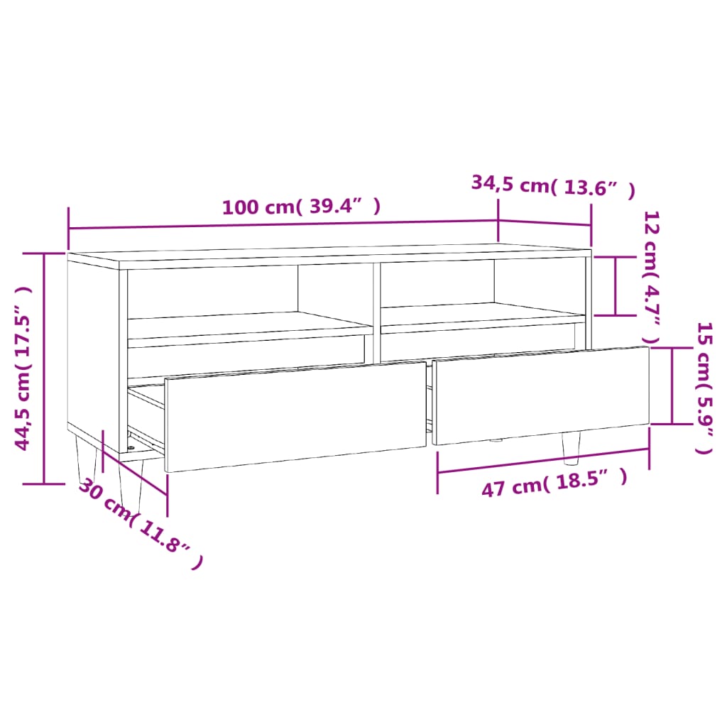 vidaXL TV-Schrank Betongrau 100x34,5x44,5 cm Holzwerkstoff