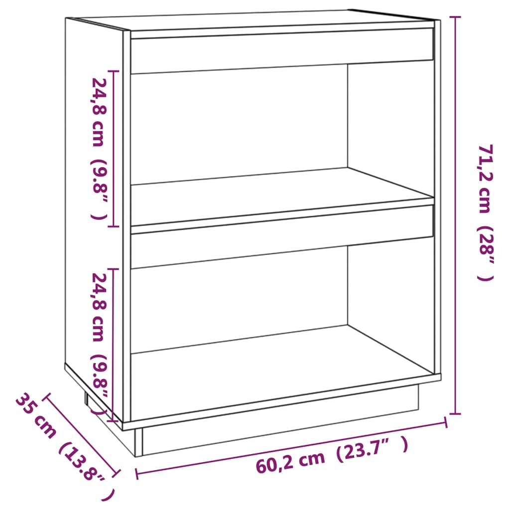 vidaXL Bücherregal Grau 60x35x71 cm Massivholz Kiefer