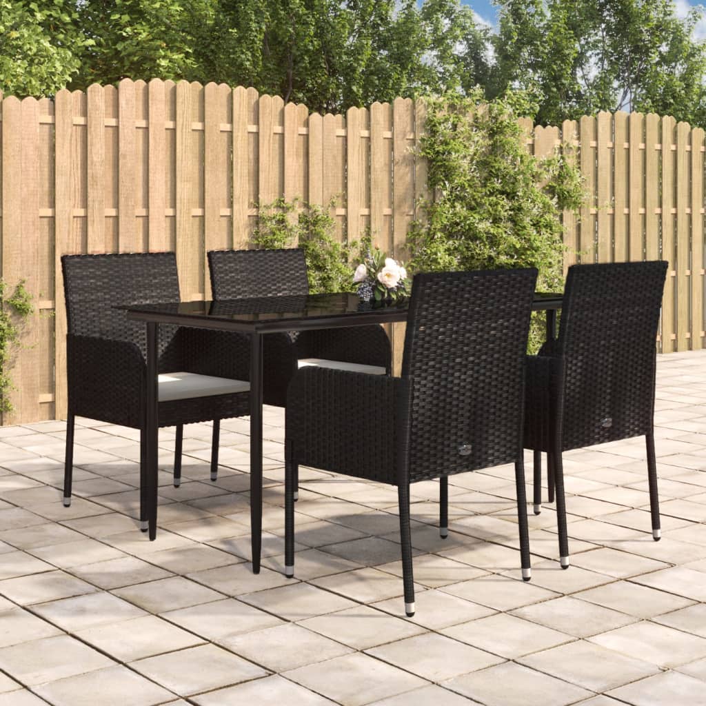 vidaXL 5-tlg. Garten-Essgruppe mit Kissen Schwarz Poly Rattan