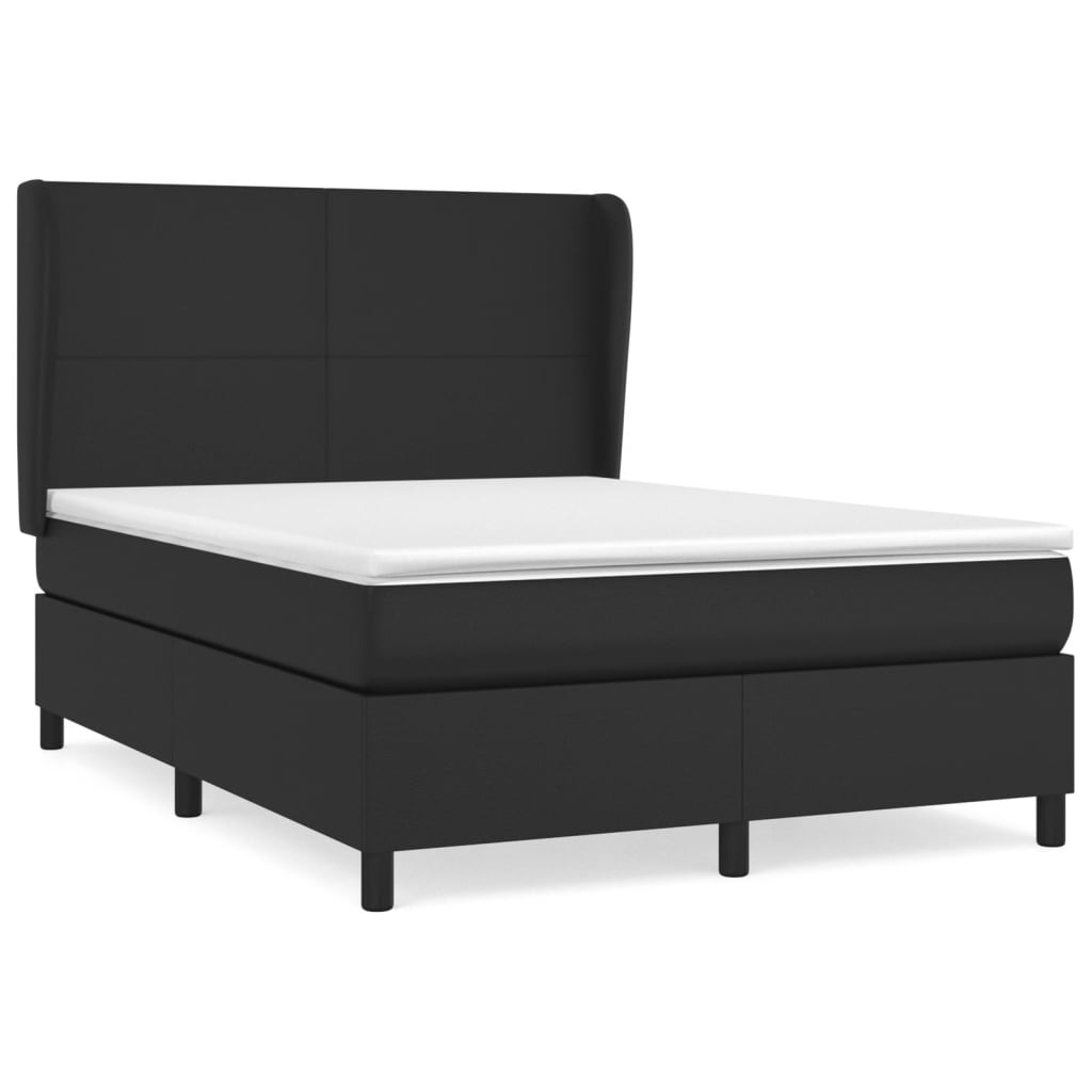 vidaXL Boxspringbett mit Matratze Schwarz 140x200 cm Kunstleder