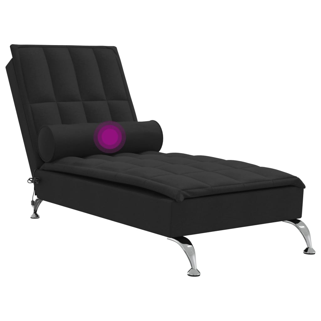 vidaXL Massage-Chaiselongue mit Nackenrolle Schwarz Stoff