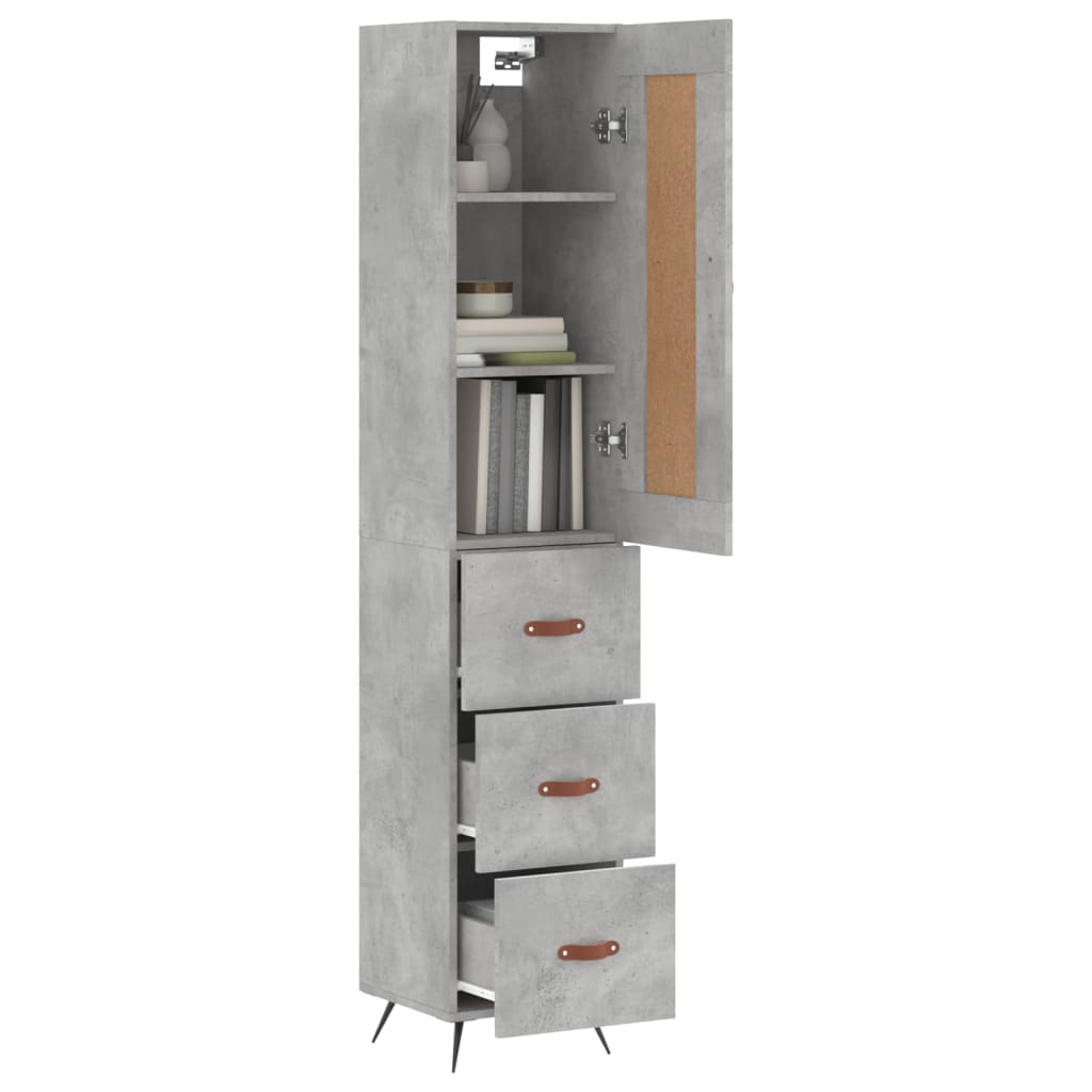 vidaXL Highboard Betongrau 34,5x34x180 cm Holzwerkstoff