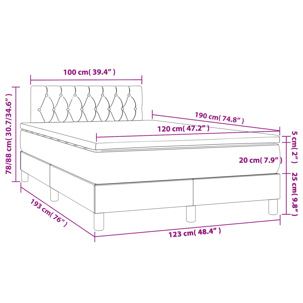 vidaXL Boxspringbett mit Matratze & LED Creme 120x190 cm Stoff