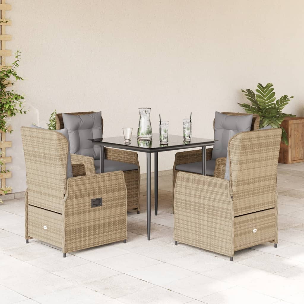 vidaXL 5-tlg. Garten-Essgruppe mit Kissen Beige Poly Rattan