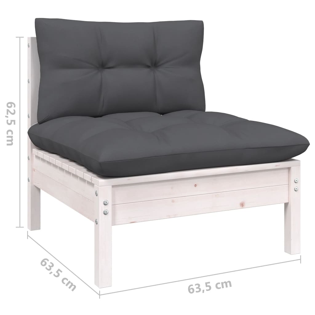 vidaXL 6-tlg. Garten-Lounge-Set mit Kissen Weiß Kiefernholz