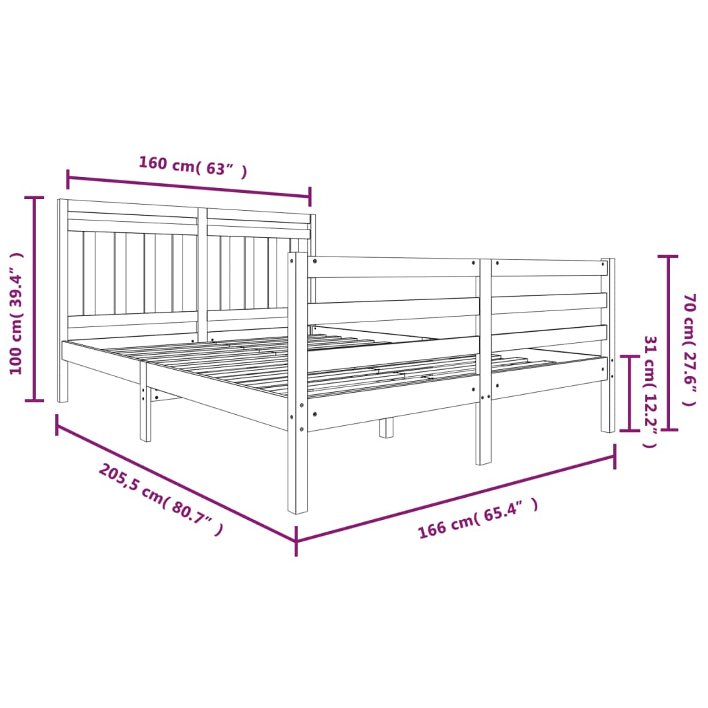 vidaXL Massivholzbett 160x200 cm