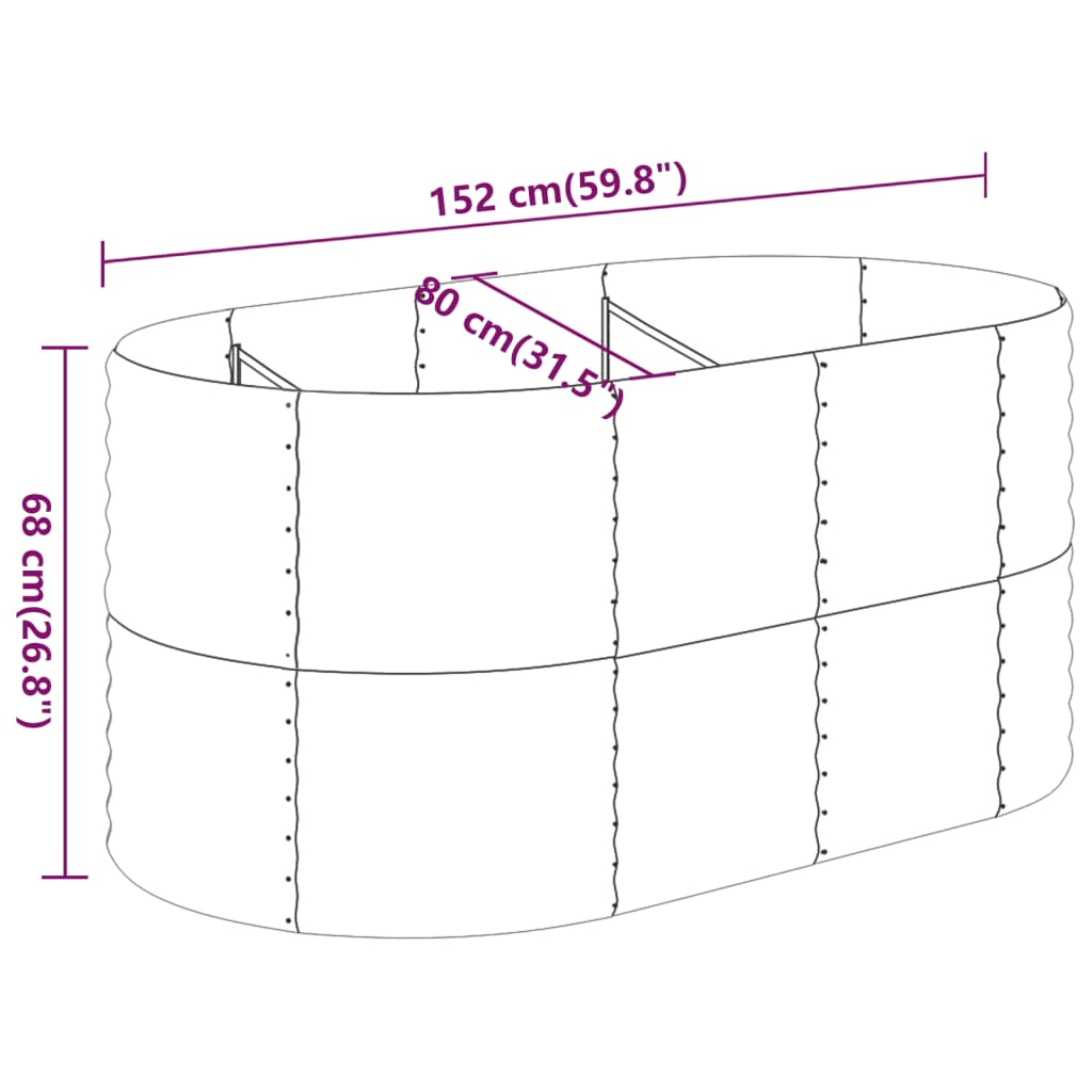 vidaXL Hochbeet Pulverbeschichteter Stahl 152x80x68 cm Grün