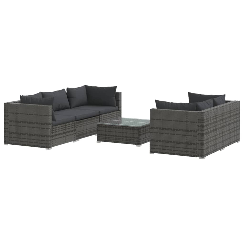 vidaXL 6-tlg. Garten-Lounge-Set mit Kissen Poly Rattan Grau