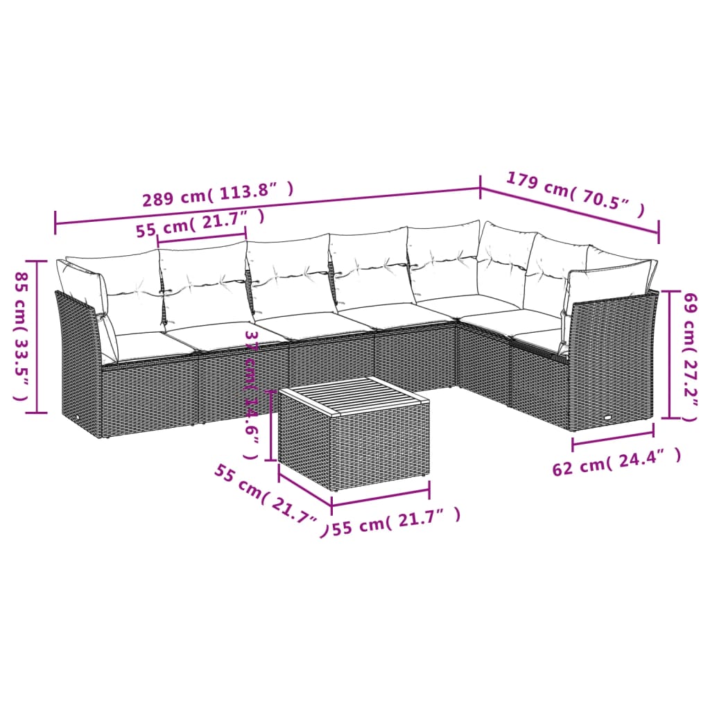 vidaXL 8-tlg. Garten-Sofagarnitur mit Kissen Beige Poly Rattan