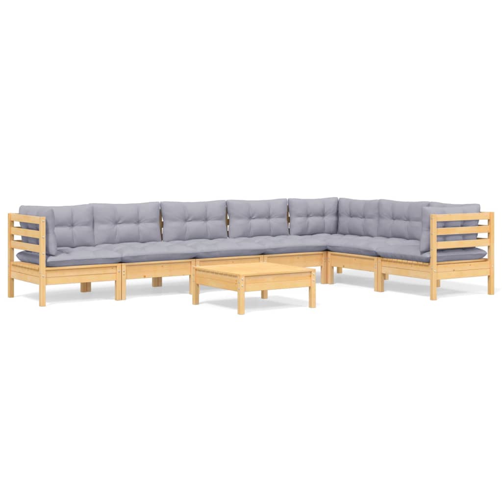 vidaXL 8-tlg. Garten-Lounge-Set mit Grauen Kissen Kiefer Massivholz