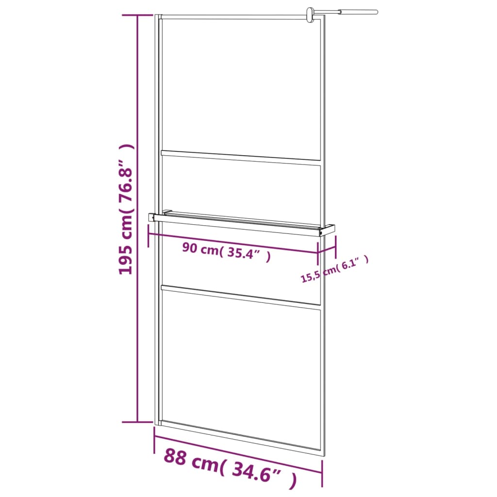 vidaXL Duschwand mit Ablage für Walk-In-Dusche Schwarz 90x195 cm ESG