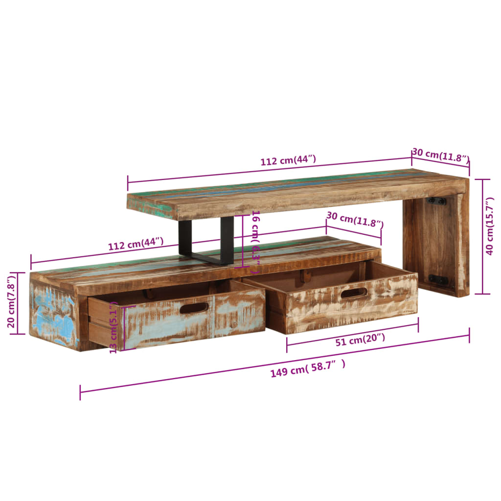 vidaXL TV-Schrank Altholz Massiv