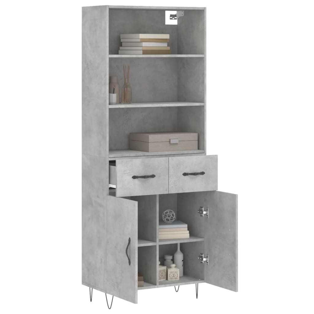 vidaXL Highboard Betongrau 69,5x34x180 cm Holzwerkstoff