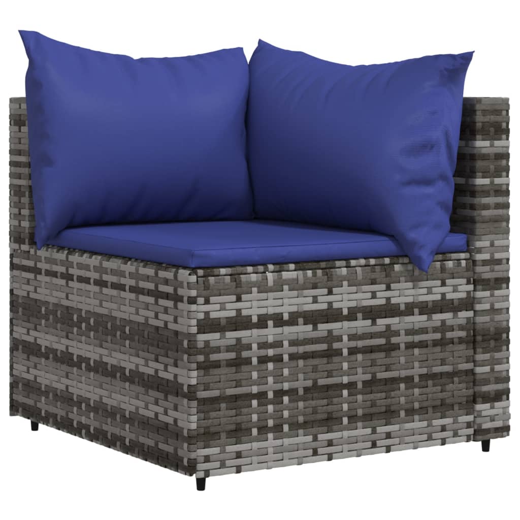 vidaXL Garten-Ecksofas mit Kissen 2 Stk. Grau Poly Rattan