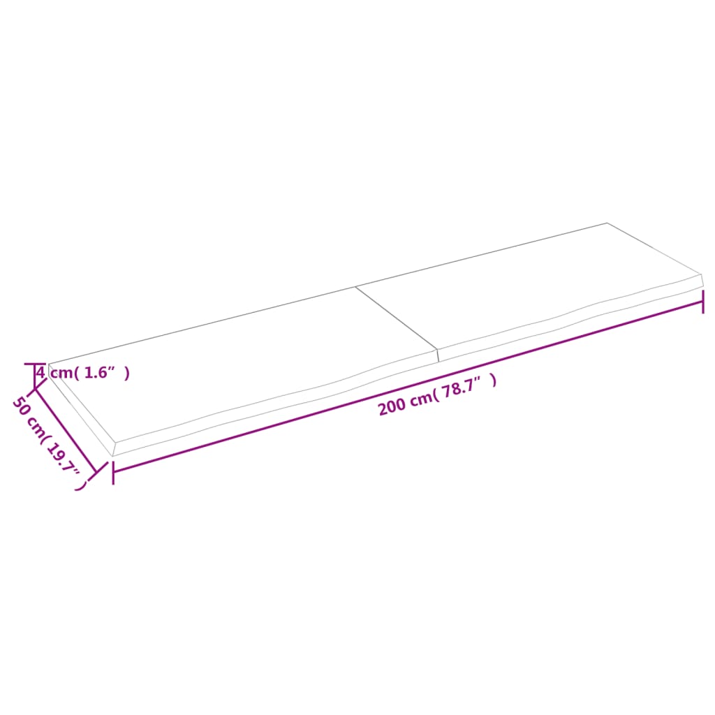 vidaXL Waschtischplatte 200x50x(2-4) cm Massivholz Unbehandelt