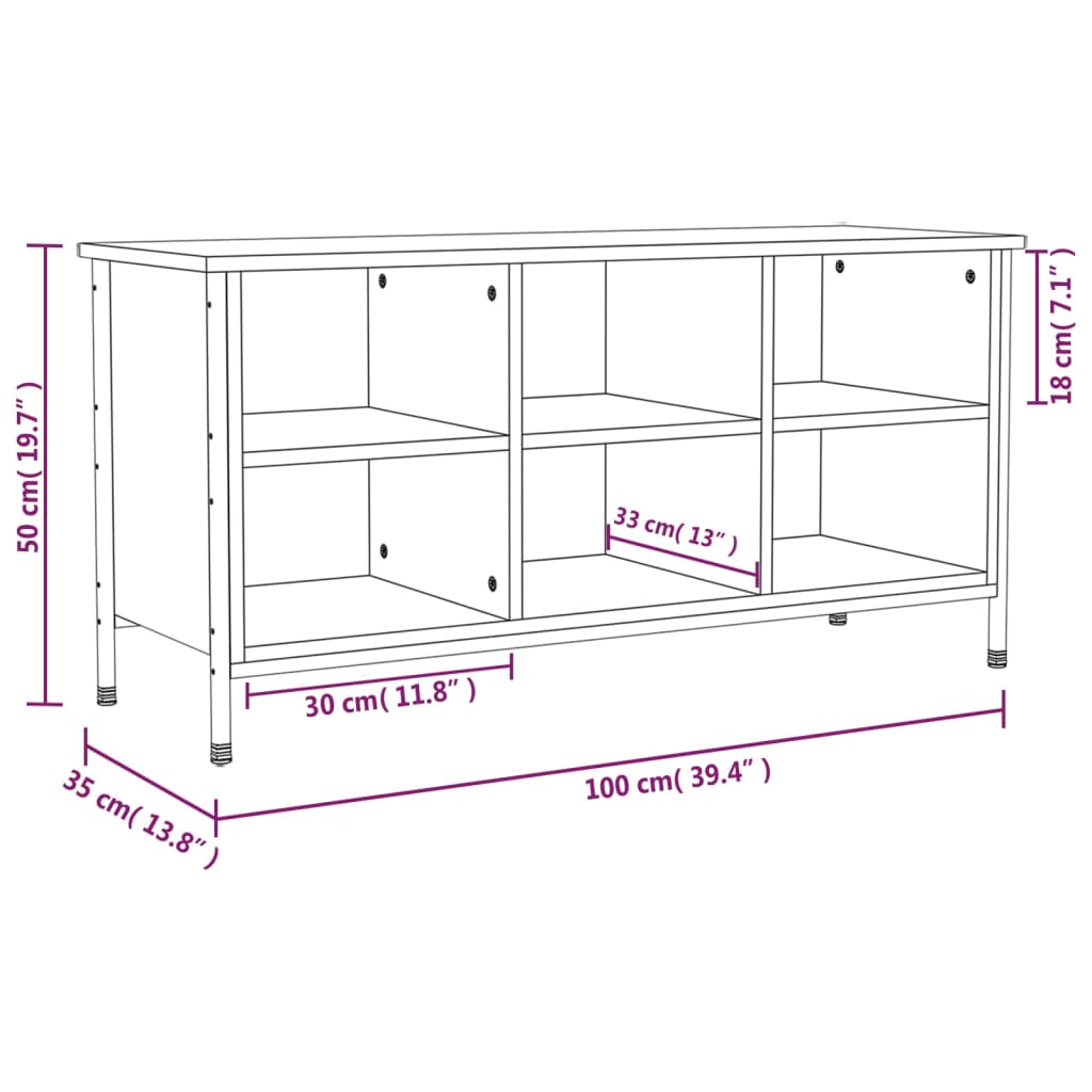 vidaXL Schuhregal Räuchereiche 100x35x50 cm Holzwerkstoff